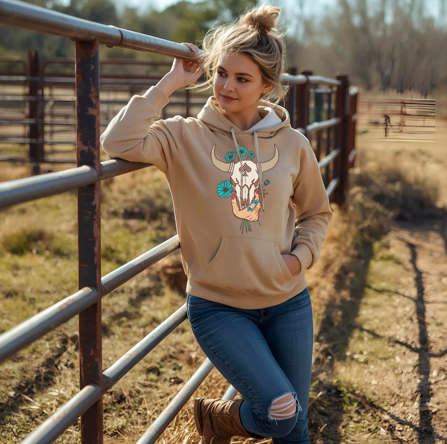 Daisy Bull Skull Hoodie