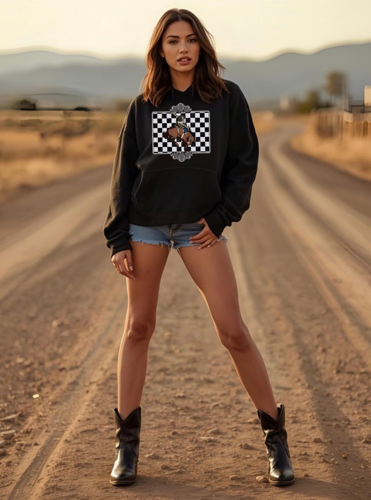 Checkered Bucking Bronc Hoodie