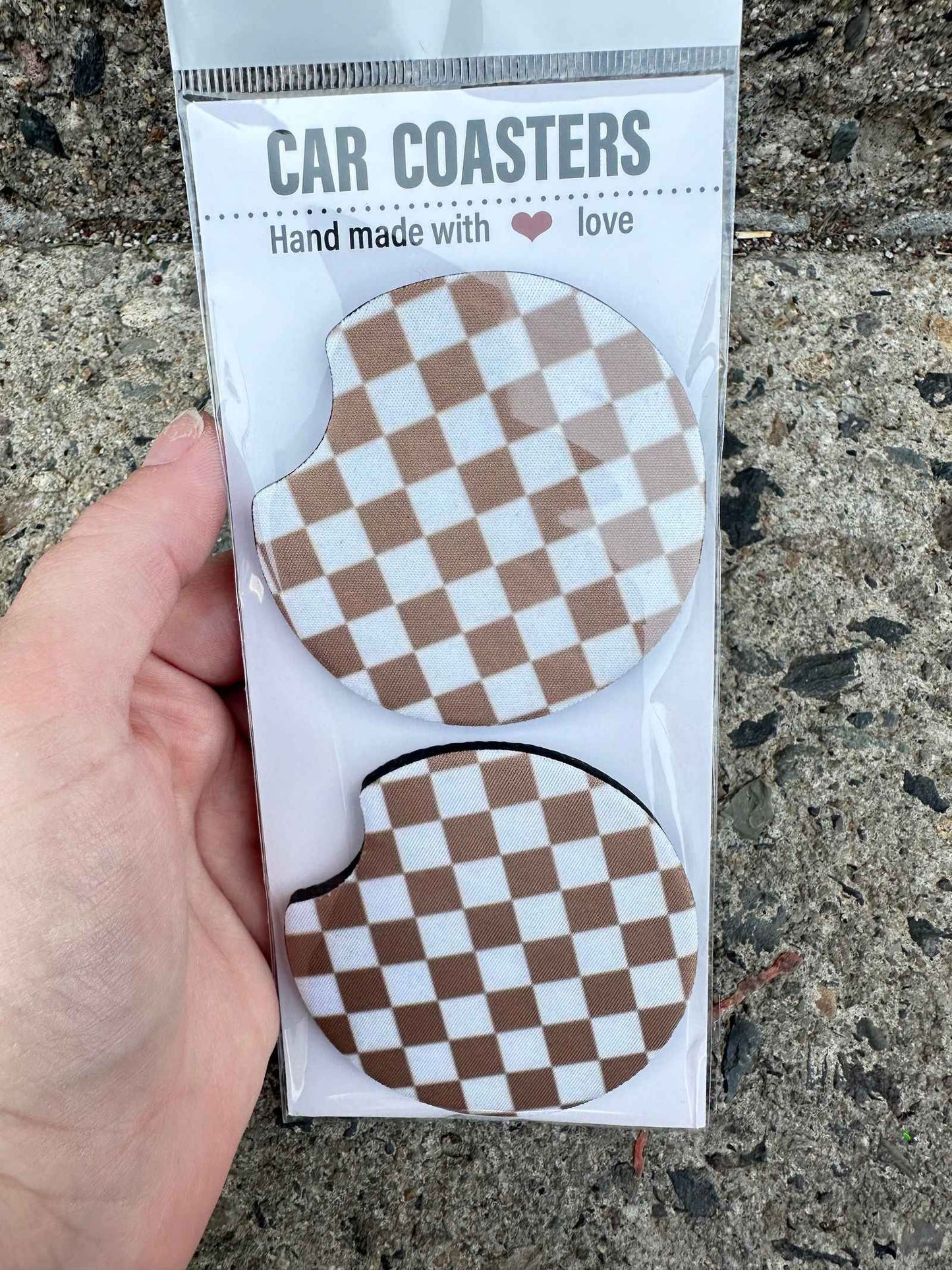 Brown Checkered Car Coasters