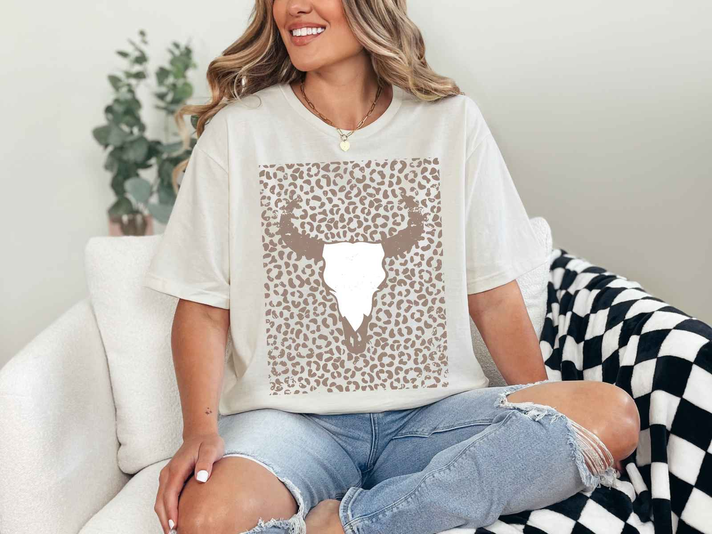 Cheetah Cow Skull Tee Natural