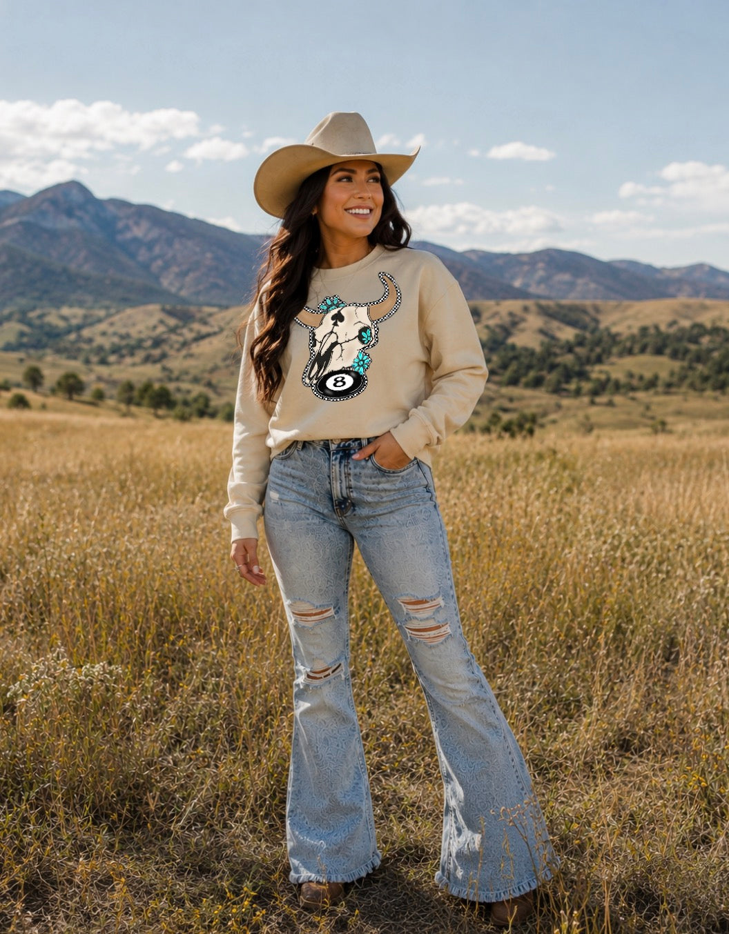 Cowgirl Bull Skull Sweatshirt
