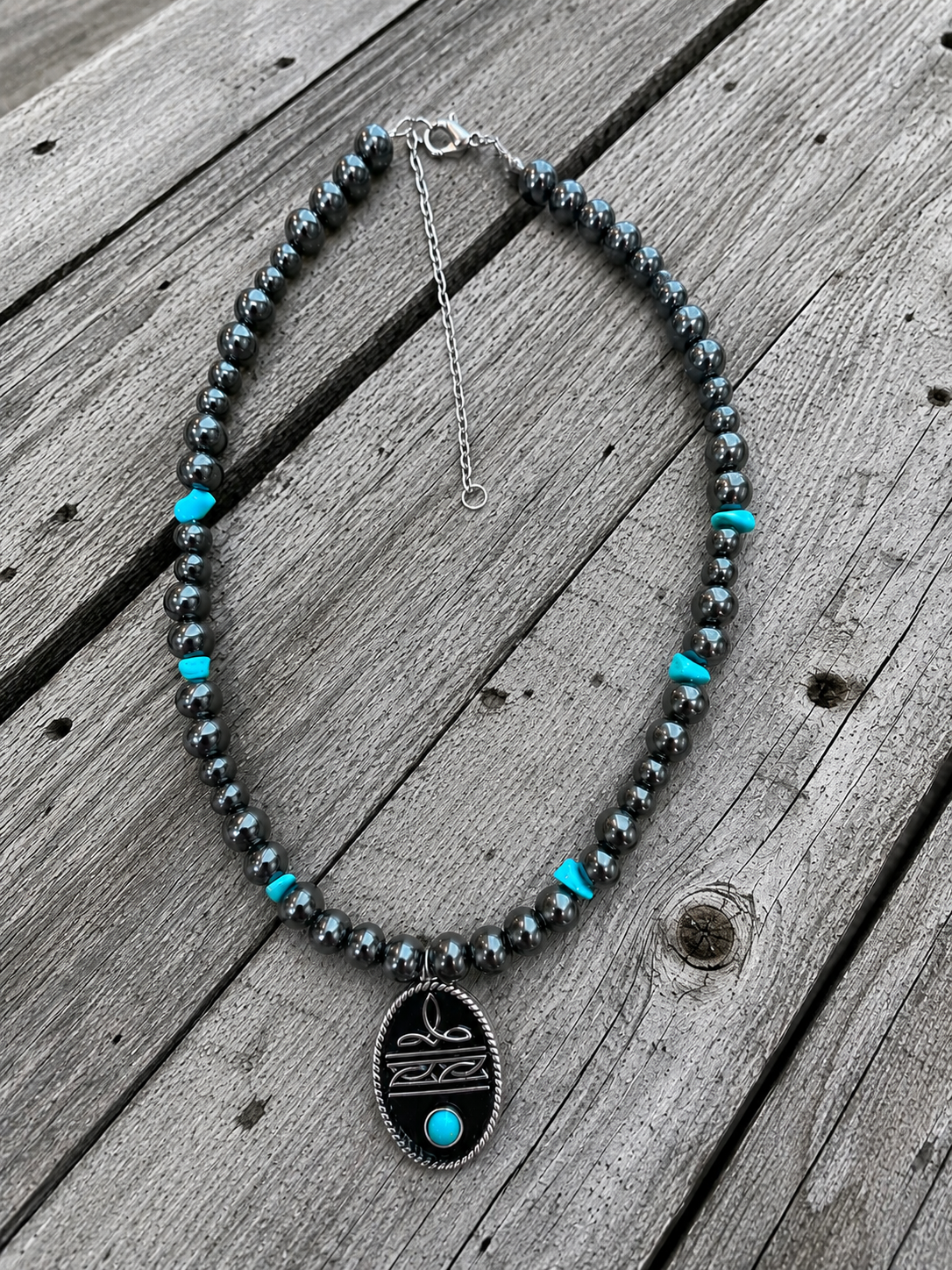 Turquoise Boot Stitch Necklace