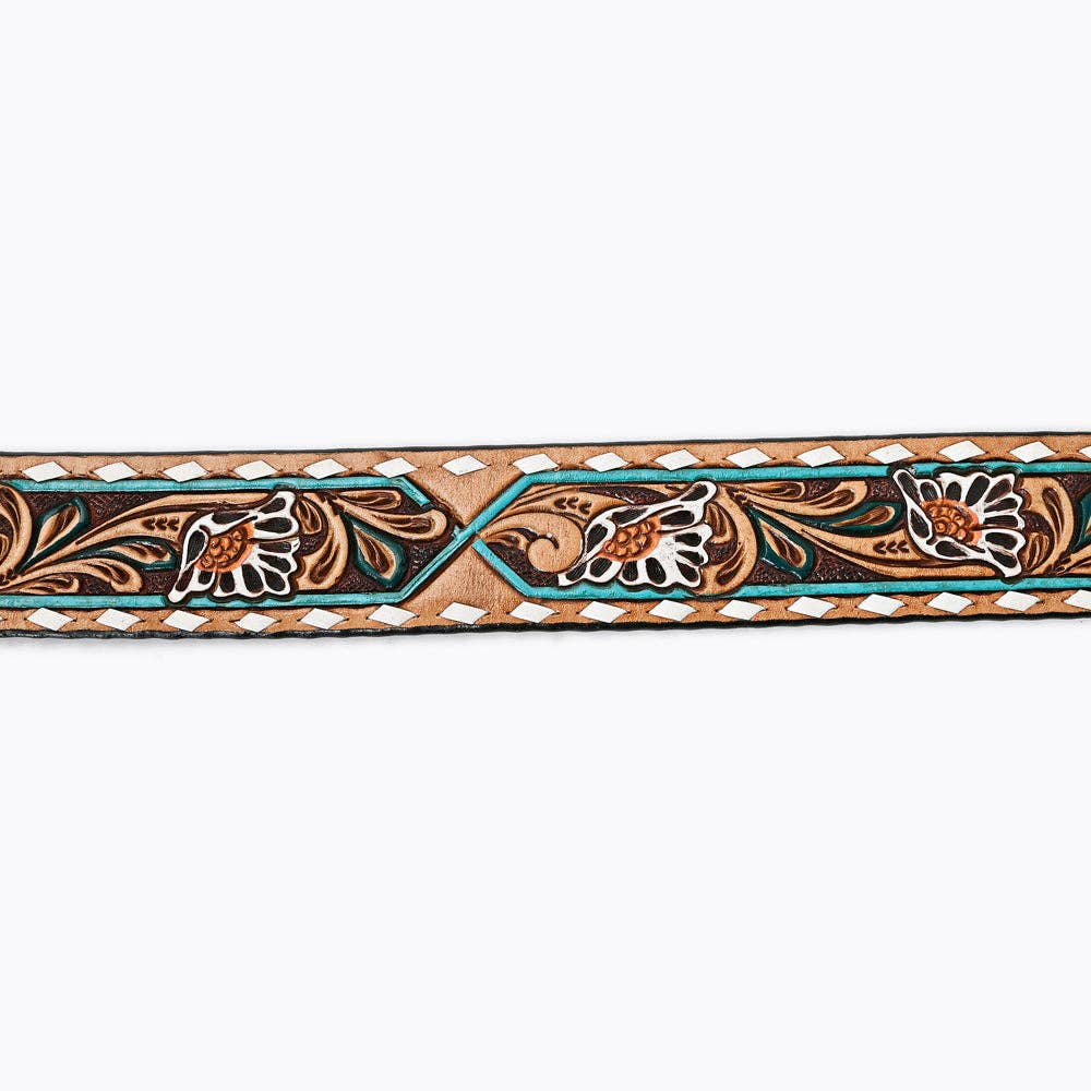 American Darling - White Daisy Floral with Teal Diamond Accents Belt