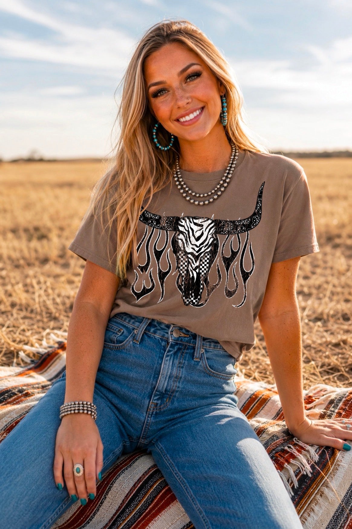Zebra Bull Skull Graphic Tee
