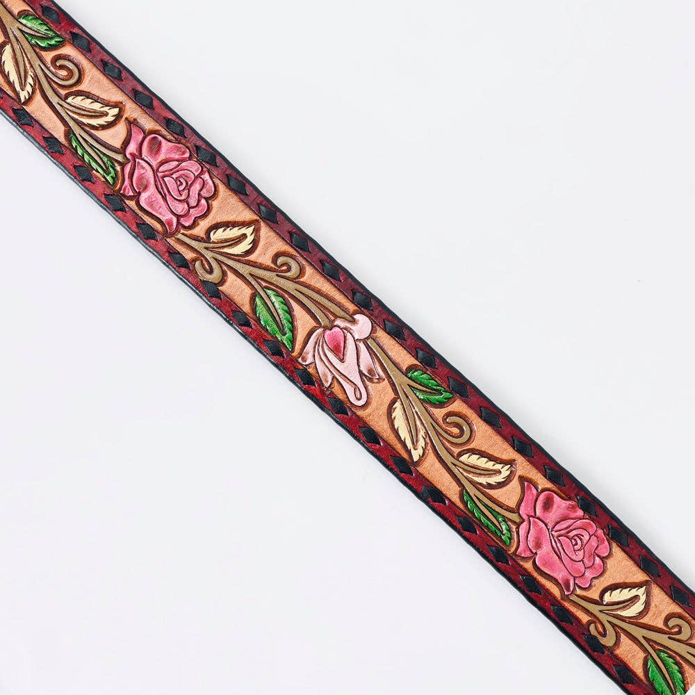 American Darling- Rose Painted Hand-tooled Leather Belt