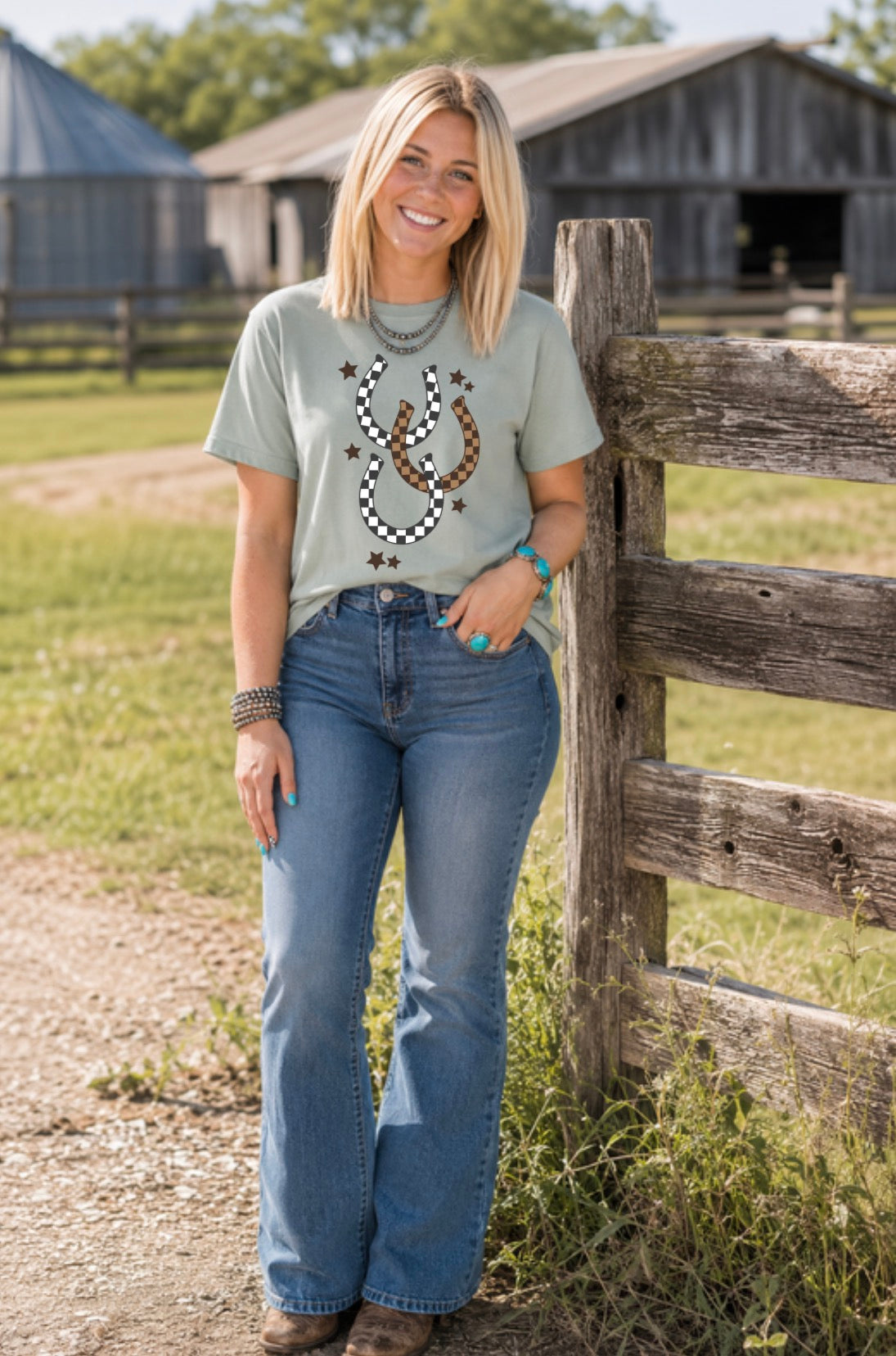 Checkered Horseshoes Graphic Tee