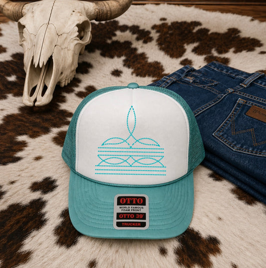 Turquoise Boot Stitch Trucker Hat