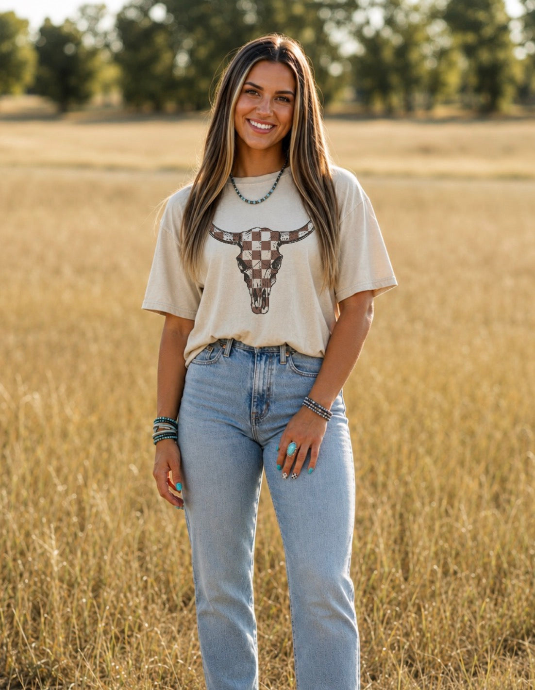 Checkered Bull Graphic Tee
