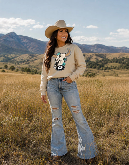 Cowgirl Bull Skull Sweatshirt