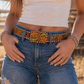 American Darling- Western Hand Tooled Leather Belt - White Daisy & Green Cactus Pattern