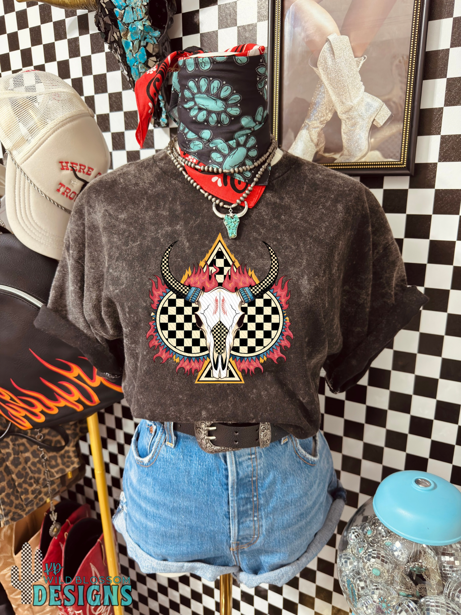 Checkered Spade Bull Skull