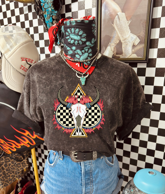 Checkered Spade Bull Skull
