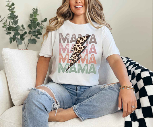 Mama Cheetah Lightning Bolt Tee White