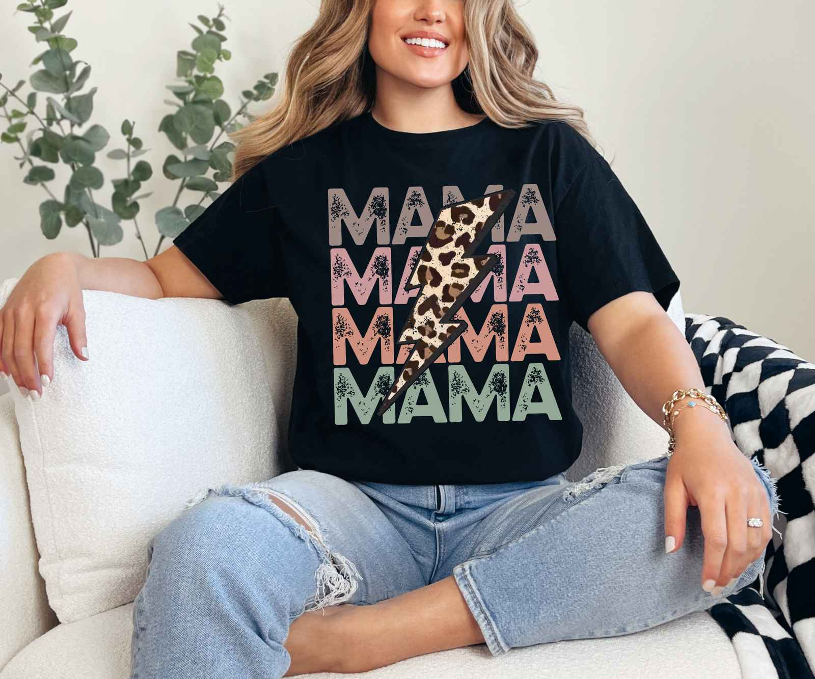 Mama Cheetah Lightning Bolt Tee Black